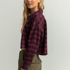 NWT BDG Urban Outfitters Brendan Womens Oversized Cropped Red Flannel Small